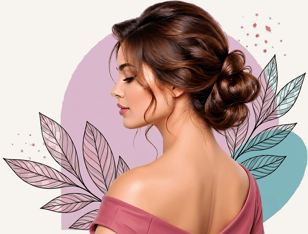 Salon client with an elegant updo hairstyle